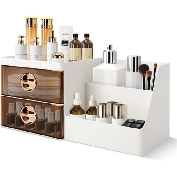 Makeup Organizer with Clear Drawers Large Vanity Skincare Storage Box - Picture 1 of 8